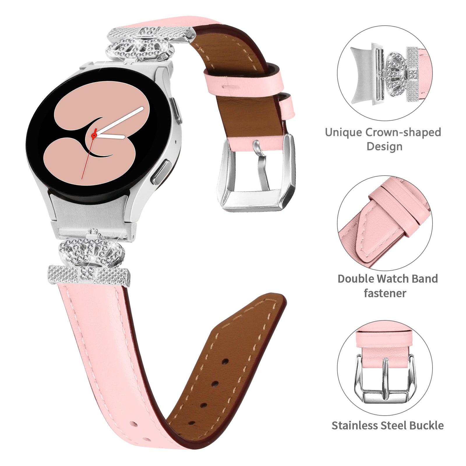 Wristband for Samsung Galaxy Watch6 40mm 44mm Watch6 Classic 43mm 47mm Rhinestone Crown Connector Watch Strap with Silver Buckle Wristband for Samsung Galaxy Watch6 40mm 44mm Watch6 Classic 43mm 47mm Rhinestone Crown Connector Watch Strap with Silver Buckle
